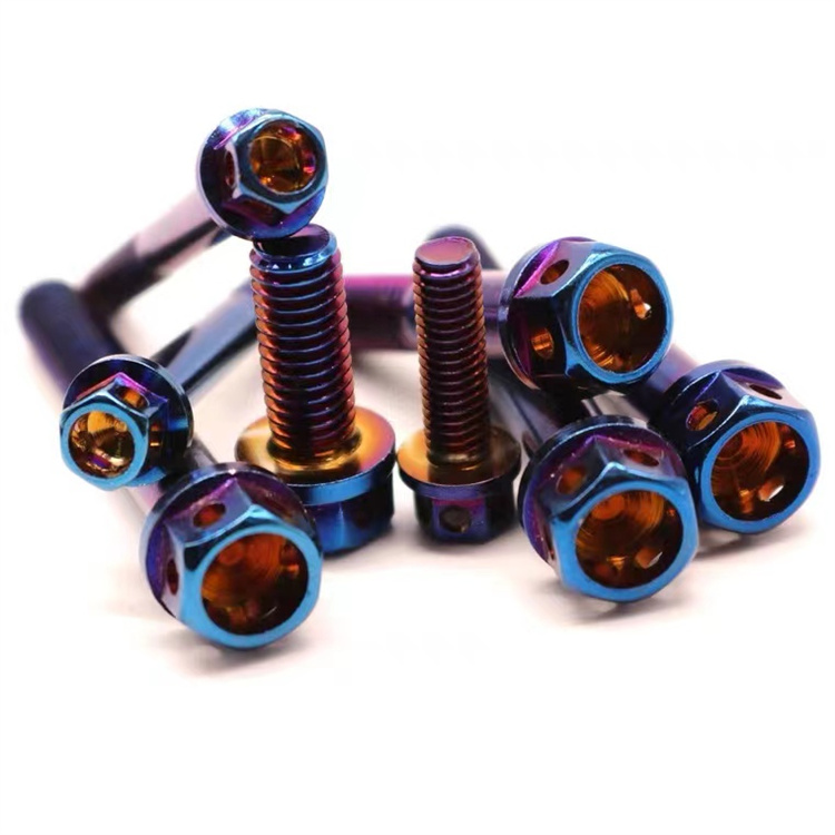 Boulon en titane m5 à tête de bride bleu brûlé personnalisé pour moto