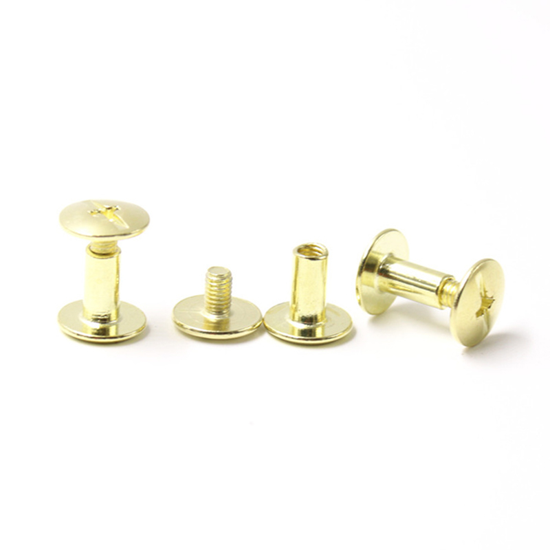 Vis chicago à tête cylindrique en acier au carbone doré de 8 mm pour menu Vis chicago à tête cylindrique en acier au carbone doré de 8 mm pour menu