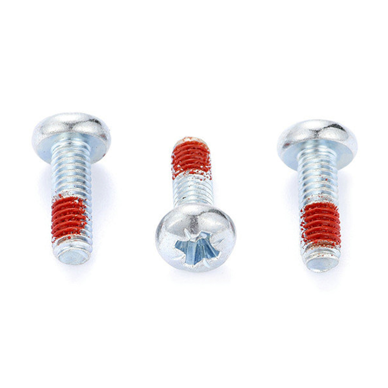 Vis à métaux M3 à tête cylindrique Pozi avec patch en nylon rouge Vis à métaux M3 à tête cylindrique Pozi avec patch en nylon rouge